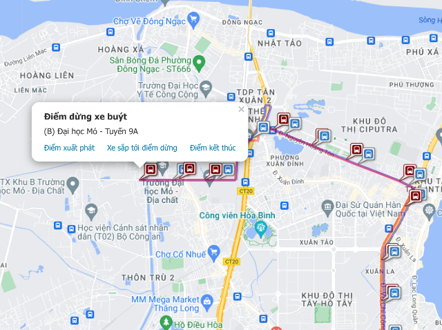title :『 ハノイ市内バス全路線図⭐ハノイバス最新料金と乗り方 』画像説明文 :フォンドン総合病院前から発着し、近くにはコニュエ市場があります。