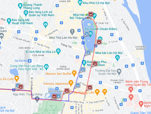 title :『 ハノイ市内バス全路線図⭐ハノイバス最新料金と乗り方 』画像説明文 :タンロン水上人形劇場 (Nha Hat Mua Roi Thang Long)やホアンキエム湖、湖の中に浮かぶ歴史的寺院Ngoc Son Temple近くから発着します。09A路線と同じ位置になります。