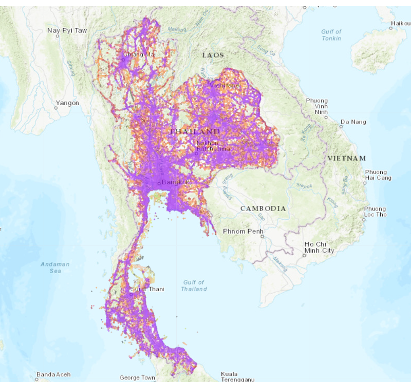 タイトル :『 タイのsimカードを購入したけど設定は？』見出し:『 タイの3G 4G 5G エリア』関連する重要なキーワード important!:『タイ、sim、SIM、購入、設定』画像の説明文 :AISと比較すればやや5Gのカバー状況が劣るものの殆ど遜色ありませんねスコータイ歴史公園での両者のカバー状況を調べたところ、ほぼ互角かTrueに軍配が上がる状況でしたさて、３位のDracです Dtac 3G / 4G / 5G coverage map