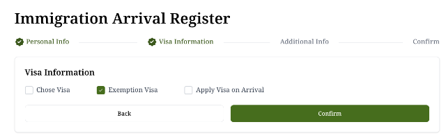タイトル :『 【図解】ラオスのデジタル入出国登録の書き方|スマホでQRコードまで解説』見出し:『 ビザ情報』関連する重要なキーワード important!:『Department of Immigration of Lao PDR,ラオス移民局, デジタル入出国登録,QRコード, 記入の仕方』画像の説明文 :ラオス政府は日本国に対しては従来よりビザ免除扱いでしたが2025/06/01日から日本の一般旅券保持者に対し、入国ビザ免除期間を15日間から30日間に延長しましたですから30日以内の滞在であれば「Exemption Visa:ビザ免除」にチエックを入れます