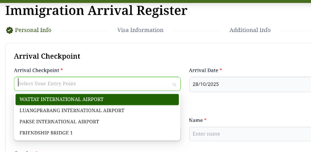 タイトル :『 【図解】ラオスのデジタル入出国登録の書き方|スマホでQRコードまで解説』見出し:『 Arrival Checkpoint』キーワード important!:『Department of Immigration of Lao PDR,ラオス移民局, デジタル入出国登録,QRコード, 記入の仕方』Google Mapの説明文 :Arrival Checkpointを直訳すれば到着チエックポイントとなりますが入国審査場所のことになります2025/11月の時点ではワッタイ国際空港、ランブラバン(ルアンパバーン)国際空港、バクセー国際空港、それにタイ〜ラオスに架かる友好橋の4地点がデジタル入出国登録が出来る地点となっています。