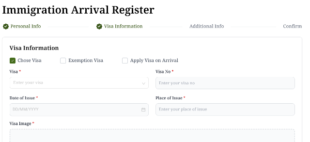 タイトル :『 【図解】ラオスのデジタル入出国登録の書き方|スマホでQRコードまで解説』見出し:『 ビザ情報』関連する重要なキーワード important!:『Department of Immigration of Lao PDR,ラオス移民局, デジタル入出国登録,QRコード, 記入の仕方』画像の説明文 :個人情報入力が終わり「Continue :次」をクリック(タップ)するとVisa Information のページに移ります