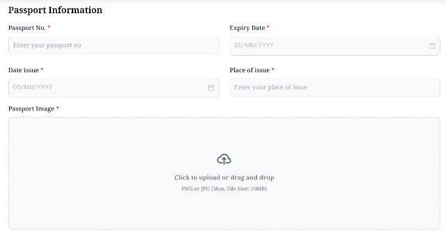 タイトル :『 【図解】ラオスのデジタル出国登録の書き方』見出し:『 Passport Information』関連する重要なキーワード important!:『ラオス、デジタル出入国フォーム、デジタル入出国登録,イミグレーション、滞在ホテル、ラオス住所』画像の説明文 :パスポート情報では①　パスポート番号　（Passport No）②　有効期限　（Expiry Date）③　発行日　（Date issue ）④　発行場所　（Place of issue）⑤　パスポート画像　（Passport Image）全ての入力が終わったら「Confirm)」をクリックします